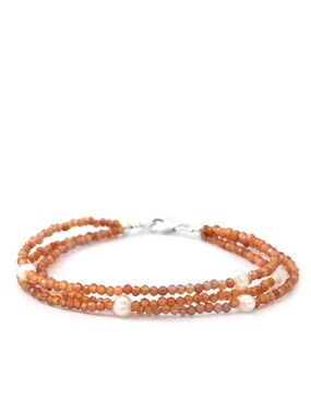 Hessonite Garnet/ Pearl Diamond Cut Bracelet